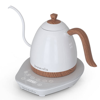 Brewista Wasserkocher Artisan Variable Digital Kettle - Pearl White/White Base 600 ml, schräge Seitenansicht